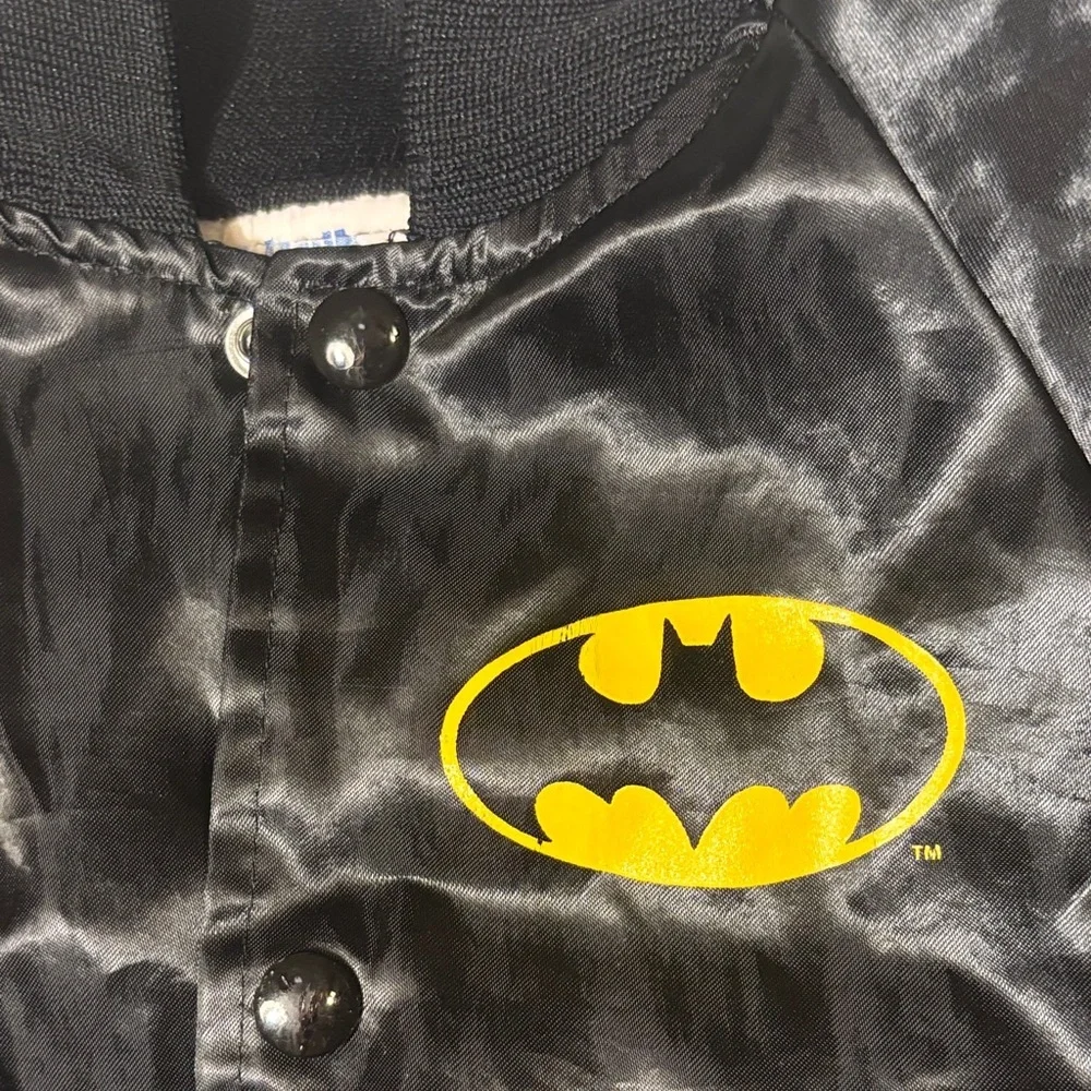 Vintage Batman Logo Black Kids Satin Bomber Jacket